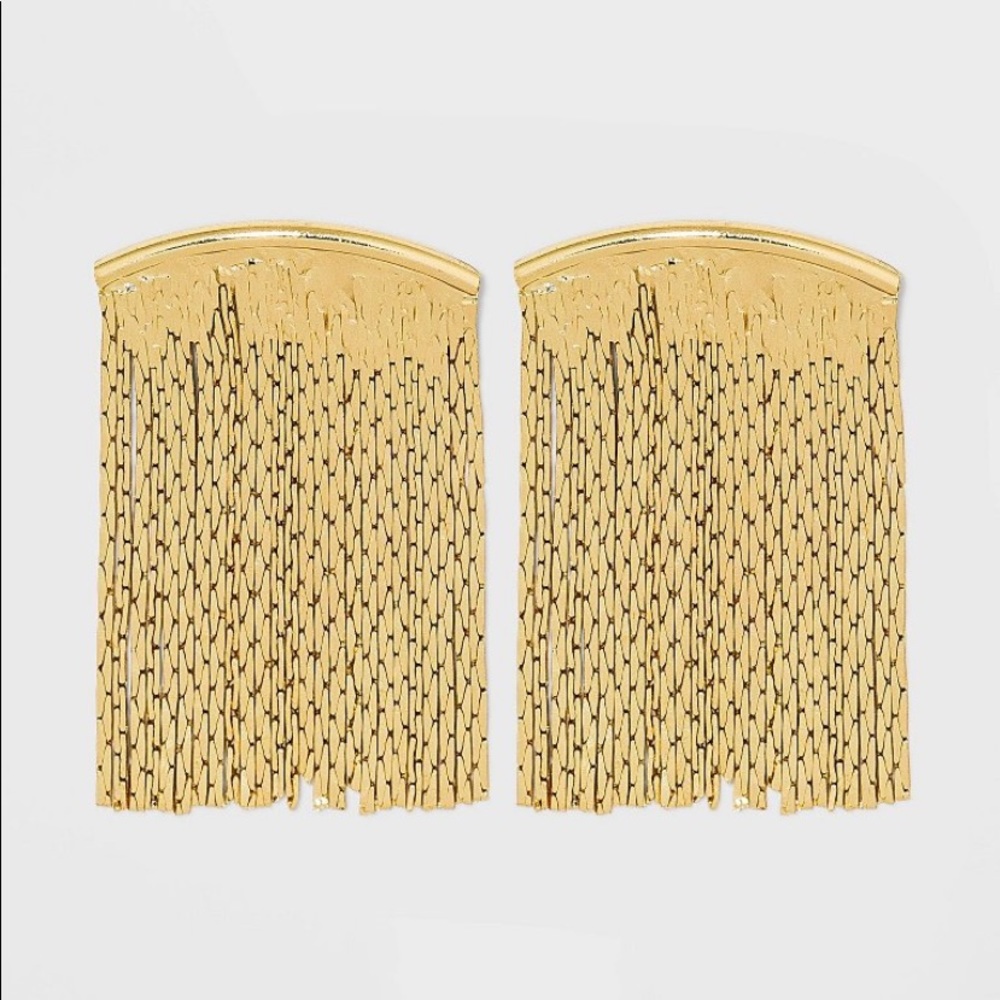 A  New Day Gold Waterfall Chain Herringbone Fringe Earrings NWT - Picture 3 of 12
